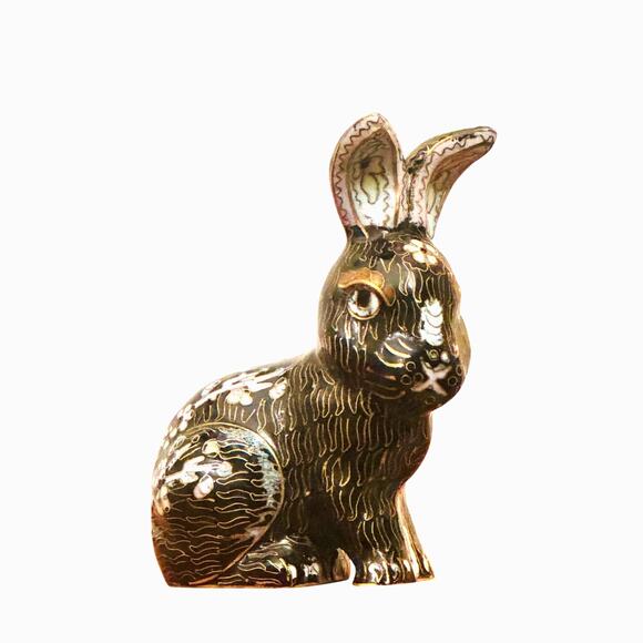 Vintage Other - Vintage Chinese Cloisonné Hand Painted Copper Enamel Navy Blue Bunny Figurine